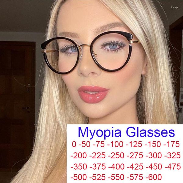 Sonnenbrille, runde Myopie-Brille, blaues Licht blockierende Brille, Damen, TR90, Metall, verschreibungspflichtig, Nahsichtweite, Dioptrien 0–6