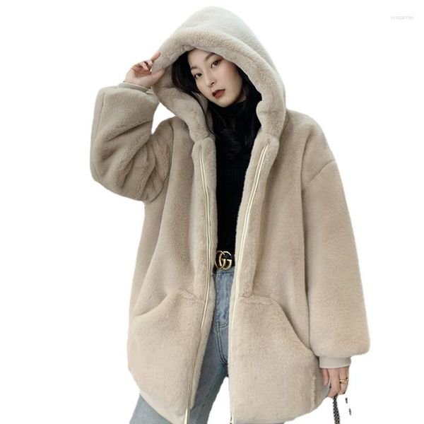 Женские меховые зимние куртки оверсайз для женщин, 2023, искусственное пальто, пушистая куртка с капюшоном, женская плюшевая верхняя одежда на молнии