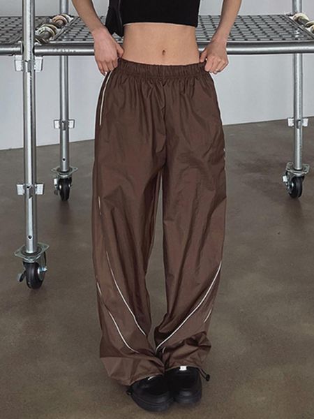 Женские брюки, мешковатые прямые повседневные коричневые брюки-карго, винтажные уличные брюки с отражателем, женские летние брюки Pantalones De Mujer