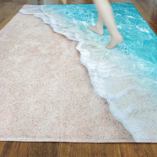Teppiche 3D-Teppiche für Wohnzimmer, große Wellen, Strand, Kinderzimmer, Teppich, blau, Küchenmatte, Bodenteppich, moderne Eingangsmatte, Heim-Badezimmerteppiche 230928