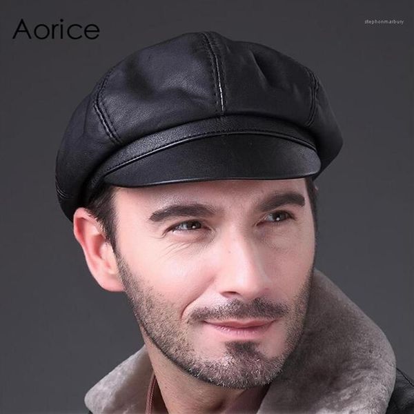 Cappelli Sboy Aorice Genuino Morbida Pelle di Guida Berretto Piatto 2021 Autunno Inverno Uomo Moda Alla Moda All'aperto Sport Tenere Al Caldo Cappello Nero 249S