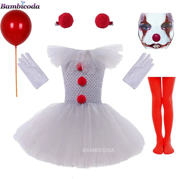 Cosplay Cinza Coringa Meninas Traje de Halloween Tutu Vestido Palhaço Assustador Crianças Festa de Carnaval Cosplay Roupas Crianças Tulle Fancy Dress 2-12Y 231005