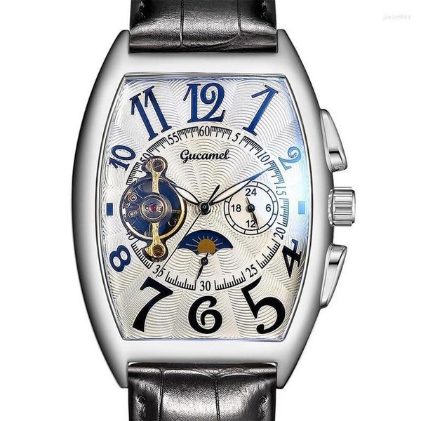 Armbanduhren Frank Same Design Limited Edition Leder Tourbillon Mechanische Uhr Muller Herren Tonneau Top Male Gift317W