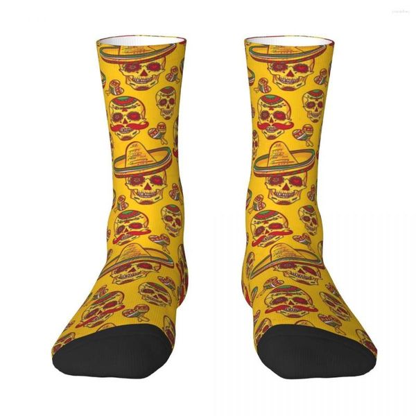 Мужские носки с мексиканским черепом и сахарными черепами золотого цвета для мужчин и женщин, ветрозащитные новинки, новинка весны, лета, осени и зимы, подарок