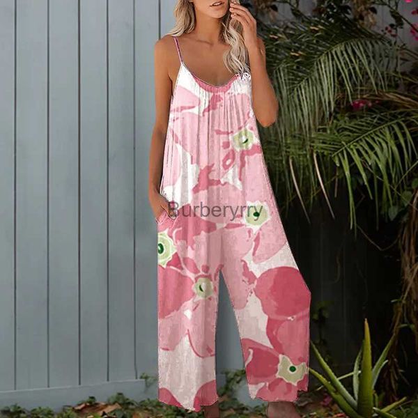 Tute da donna Pagliaccetti Donna Senza maniche Stampa Beach Boho Tuta casual Vacanze estive High Street Pagliaccetto Tuta casual Pantaloni a gamba largaL231005