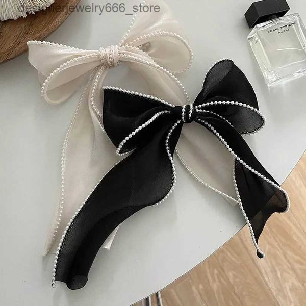 Copricapo Accessori per capelli Elegante perla Streamer Fiocchi per capelli Clip Donna Coda di cavallo Forcina Perla Cerchio Maglia Bowknot Grip Barrettes Testa superiore Copricapo Copricapo Q231005