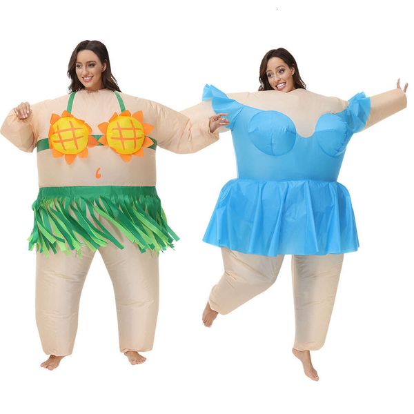 Costumi mascotte 2023 Hawaii Night Carnival Suower Grass Gonna Dance Blue Ballet Costume di Halloween Iatable Suit