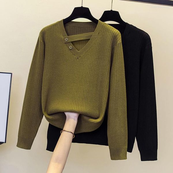 Женские свитера 2023, осень-зима, женские однотонные вязаные в рубчик V-образным вырезом, сексуальный свитер Femme Y2k, пуловер с длинными рукавами, трикотажные топы, модная одежда