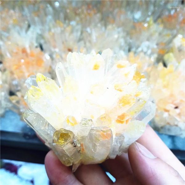 Estatuetas decorativas Natural Amarelo Ametista Geode Quartz Cluster Crystal Specimen Cura