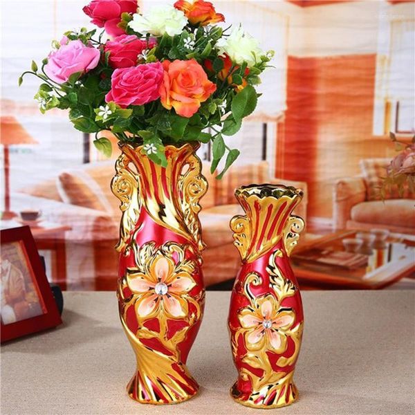 Vasos Porcelana Europeia para Flores Vermelho Avançado Cerâmica Artesanato Vaso Decoração Casa Casamento Flor Titular
