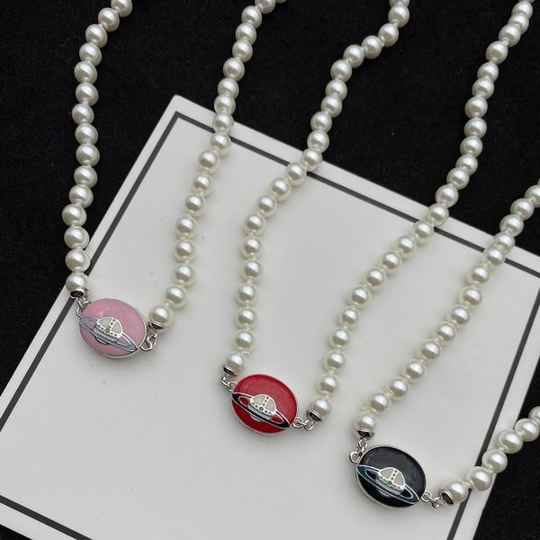 Дизайнерские ювелирные ожерелья Дизайнерское жемчужное ожерелье Сатурн Подвеска Новая магнитная защелка может быть открыто дизайнерское ожерелье для женских мужских ювелирных украшений