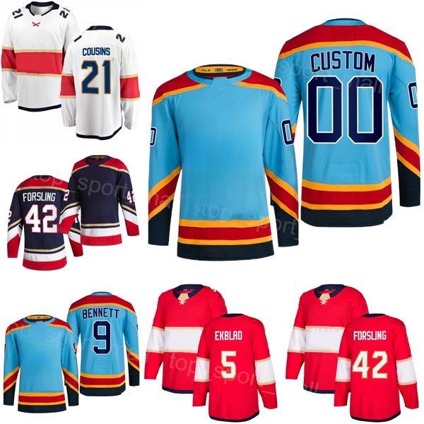 Takım Hokey 42 Gustav Forsling Jersey 9 Sam Bennett 5 Aaron Ekblad 15 Anton Lundell 21 Nick Cousins ​​12 Marc Staal 94 Ryan Lomberg Ters Retro Dikiş Erkek Kadın Gençlik