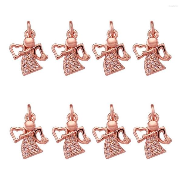 Colares de pingente 10 pcs latão ambiental zircônia cúbica anjo encantos conectores pingentes para fazer jóias diy senhoras pulseira rosa ouro