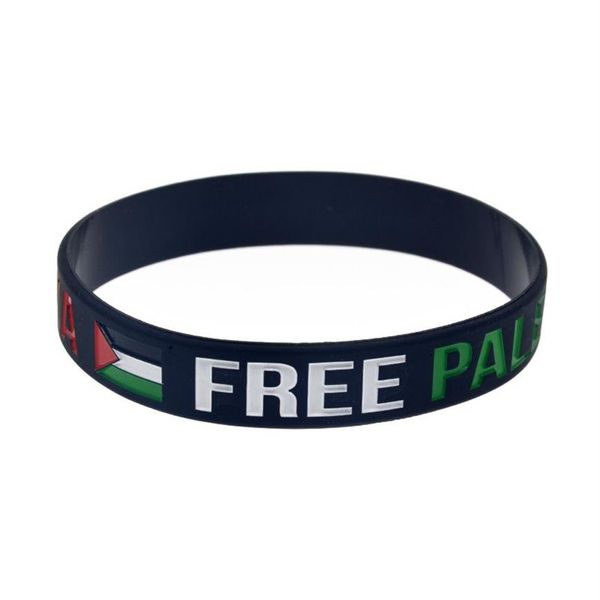 1 PC Salvar Gaza PALESTINA Pulseira de silicone com tinta preenchida com logotipo da bandeira preto e transparente Color247c