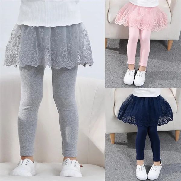 Leggings collants de algodão bebê meninas leggings rendas princesa saia-calças primavera outono crianças saia fina calças para 2-7 anos roupas infantis kf033 231005