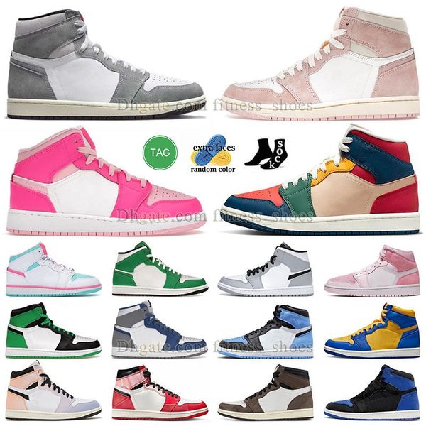 Jumpman 1 Wash Preto Tênis de Basquete Sapatos Mens Mulheres High OG Palomino Lavado Black Spider Verso Cetim Criado Mid Digital Fierce Rosa Unc Toe Laney J1 J1s Sneakers