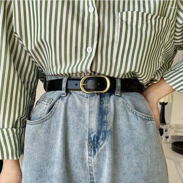 Cinture Cintura da donna retrò Coreana ovale in metallo con fibbia ad ardiglione Cintura in pelle PU per pantaloni jeans femminili abito cinturini in vita decorativi