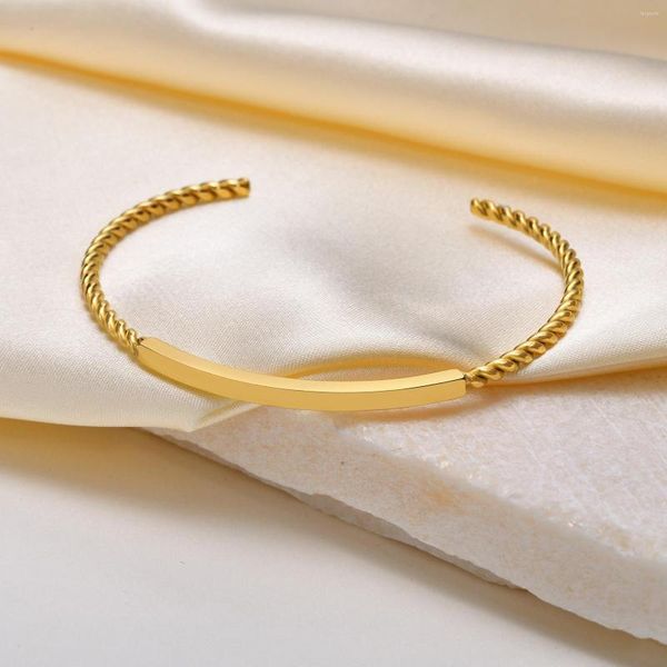 Bileklik 18K Altın Kaplama Paslanmaz Çelik Twist Ayarlanabilir Boyutlar Bangles Moda Takı CA2305