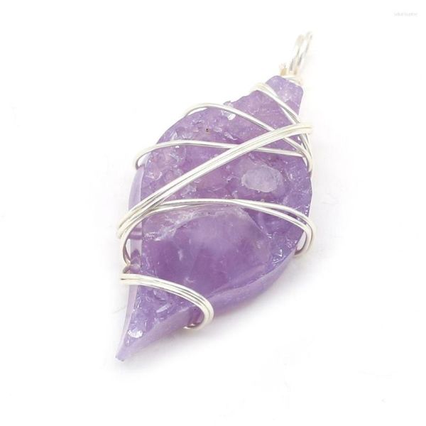 Anhänger Halsketten FYSL Silber vergoldet Wire Wrap Unregelmäßige Form Natürlicher Amethyst Stein für Jubiläumsgeschenk Schmuck