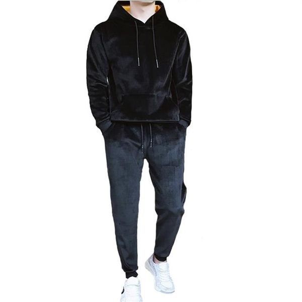 Inverno mais agasalhos cashmere sweatsuit terno quente novo lazer ouro veludo conjunto de duas peças tracksuit246s