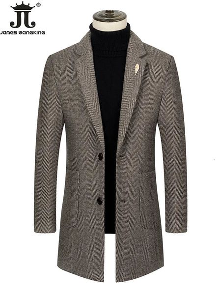 Мужской полушерстяной бутик высокого класса, мужской плащ, однобортное тонкое пальто, деловой повседневный костюм, Тренч с воротником, шерстяная куртка 231005