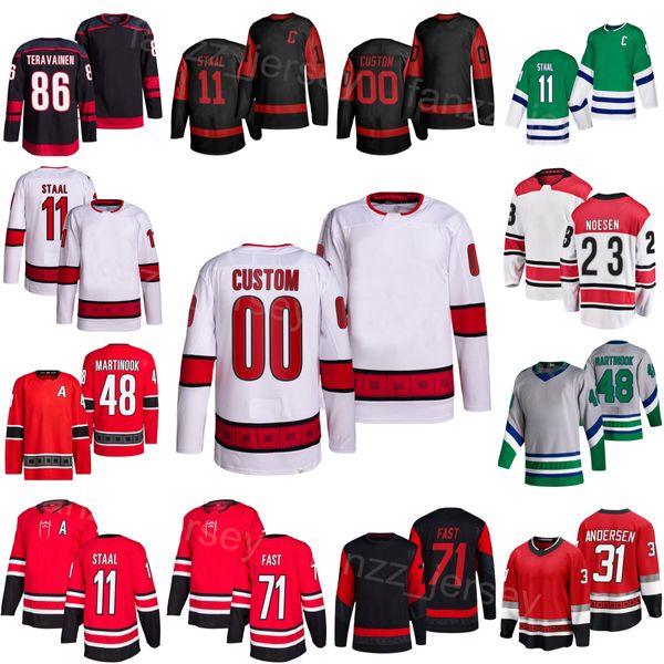 Uomo Donna Bambino Hockey 31 Frederik Andersen Jersey 11 Staal 22 Brett Pesce 71 Jesper Fast Bradley Nadeu 86 Teuvo Teravainen 23 Stefan Noesen Martinook Reverse Retro