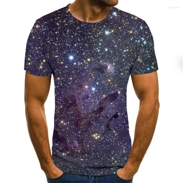 Мужские футболки, летние футболки с принтом звездного неба и 3D узором 2023, модные повседневные футболки с короткими рукавами и круглым вырезом в стиле хип-хоп, одежда