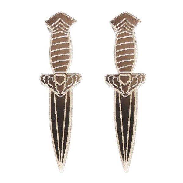 Brincos de faca de ouro para mulheres, espelho acrílico, cores personalizáveis, joias da moda342e