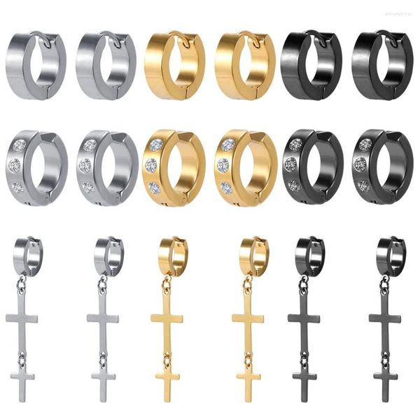 Brincos de argola 1-9 pares cruz para homens joias punk de aço inoxidável feminino brinco circular gótico argolas de orelha