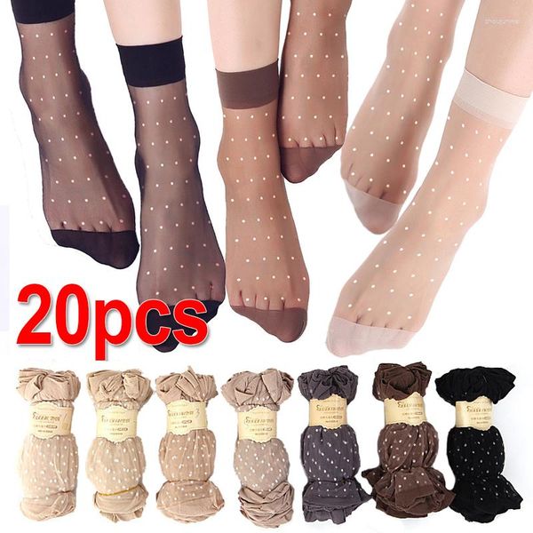 Frauen Socken 20 stücke 10Pairs Sommer Kristall Seide Sexy Transparent Dot Kurze Hohe Elastische Nicht-schlupf Knöchel Socke nylon Dünne Meias