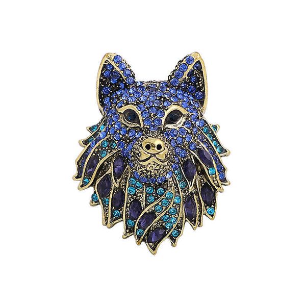 Spilla di lusso di design Spilla con testa di lupo Totem Spilla da uomo con borchie di diamanti Giacca con accessori Spilla con animali