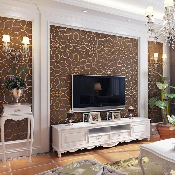 Tapeten Geprägte Stil Chinesische Lotus Blumen Tapete für Wände 3D Beflockung Schlafzimmer TV Sofa Hintergrund Khaki Beige Grau