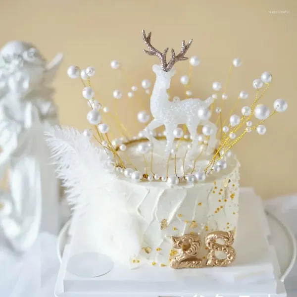 Suprimentos festivos plástico cervos bolo topper natal rena branca em pé bonecas natal ano decoração ferramentas festa