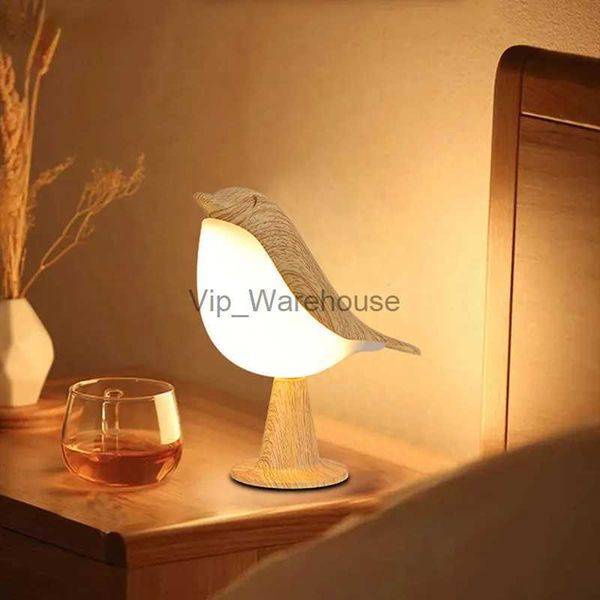 Tischlampen 3 Farben Nachttischlampe Kreative Touch-Schalter Holz Vogel Nachtlichter Dimmen Helligkeit Schlafzimmer Tisch Leselampe Dekor Zuhause YQ231006