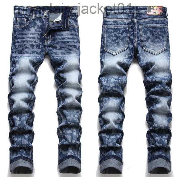 Jeans masculinos EHMD Tie Dyed Geometric Jeans Homens Impressão de Alta Pressão Primavera Verão Algodão Alta Elastic Slim Fit Calças 3D Lining Raspe 2 J231006