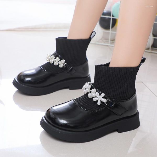 Botas 2023 outono britânico vestido de inverno sapatos meninas bonito bebê crianças alta top couro tornozelo casual anti-prova princesa crianças meia