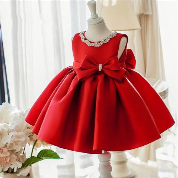 Bebek kız elbise yürümeye başlayan çocuk vaftiz elbisesi vaftiz elbise kırmızı kolsuz yay bebek 1 yıl doğum günü prenses Noel kıyafetleri 5t324f