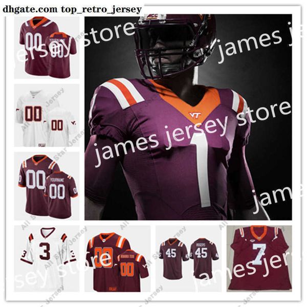 American College Football Wear Mens Personalizado NCAA VIRGINIA TECH HOKIES Football Jersey 49 Tremaine Edmunds 22 Terrell Edmunds 4 Tim Settle 31 Brandon Facyson 57 Wyatt T