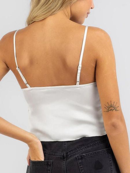 Regatas femininas FeMereina Donne Senza Maniche Spacco Anteriore Strappy Crop Serbatoi Top Increspato Scollo A V Backless Cami Pizzo Trim