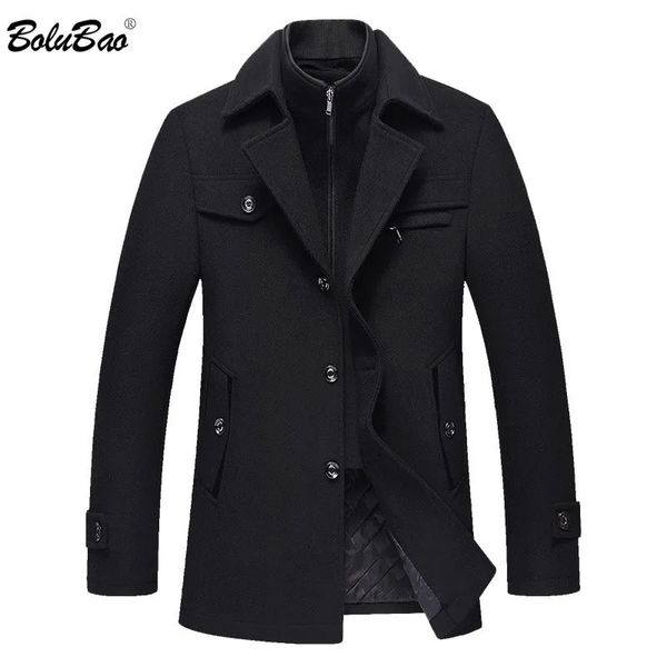 Wollmischungen für Herren BOLUBAO Männer Winter Wollmantel Männer Hochwertige Einfarbige Einfache Mischungen Woolen Pea Coat Männlicher Trenchcoat Lässiger Mantel 231006