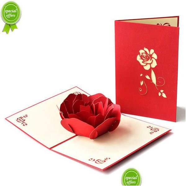 Biglietti d'auguri 1 pezzo Carta rosa 3D Regalo di San Valentino Anniversario di matrimonio Consegna a domicilio Giardino domestico Forniture per feste festive Evento Dhihh