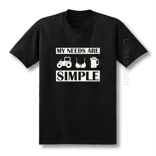 Homens camisetas Verão cerveja camiseta homens algodão engraçado trator peitos hommes minhas necessidades são simples termo design gráfico impressão o neck327o