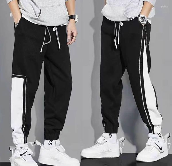 Calças masculinas streetwear casual homens fitas harem jogging masculino fino ajuste primavera carga mulheres calças kh6123