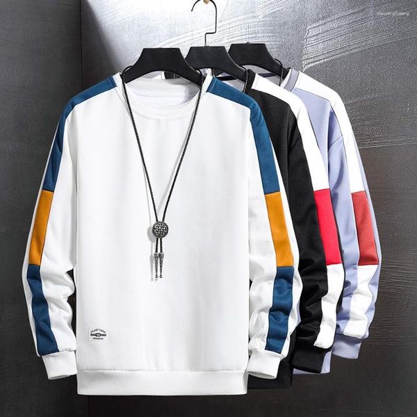 Hoodies masculinos moletom manga lateral listrado roupas de moda tops outono fino ajuste crewneck camisa longa pullovers colorblock