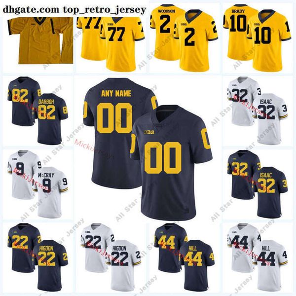 American College Football Wear 2022 NCAA personalizado Michigan Wolverines costurado camisa de futebol 83 Zach Gentry Jersey 86 Jehu Chesson 52 Mason Cole 9 Donovan Peoples-J