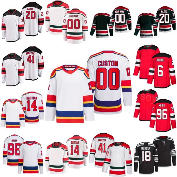 Homens Mulheres Crianças Hóquei 71 Jonas Siegenthaler Jersey 6 John Marino 14 Nathan Bastian 96 Timo Meier 41 Vitek Vanecek 20 Michael McLeod 18 Ondrej Palat Reverse Retro Team