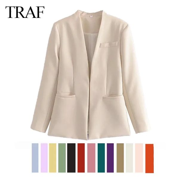 Ternos femininos Blazers TRAF Blazers Menina Mulheres Moda Blazer Simples Cor Sólida Verde Laranja Manga Longa Mulheres Jcket Office Lady Casaco Formal 231005