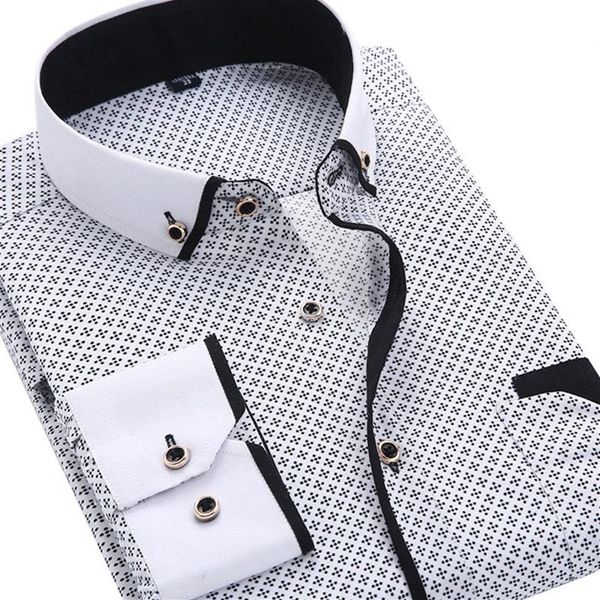 Moda masculina casual manga comprida camisa impressa fino ajuste masculino vestido de negócios sociais roupas marca macio confortável263b