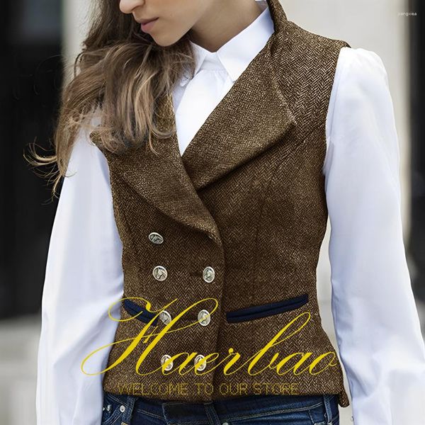 Gilet da donna Gilet casual Gilet a spina di pesce doppio petto Giacca senza maniche vintage Gilet da donna alla moda