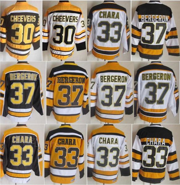 Homem Vintage Hóquei 33 Zdeno Chara Jersey CCM Clássico 37 Patrice Bergeron 30 Gerry Cheevers 9 Johnny Bucyk 12 Adam Oates Retro Stitching 75 Anniversary Retire High